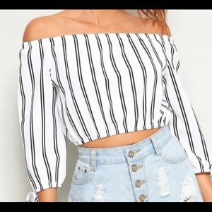 SHIEN Striped Off-the-shoulder Crop Top